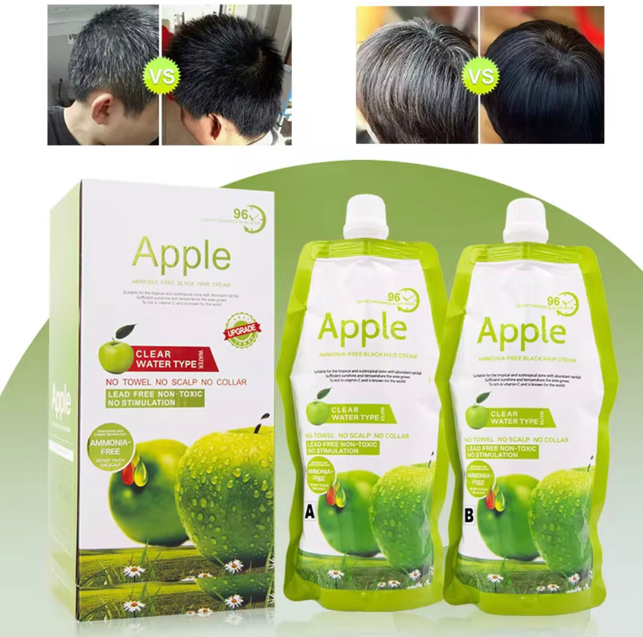 Apple Hair Color 96 Natural Black Cream – 1000ML – Vibrant Shine (Ramazan Offer)